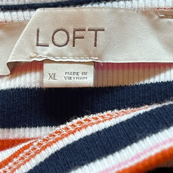 LOFT Boatneck Pink,orange and navy stripe - size XL - Picture 2 of 6